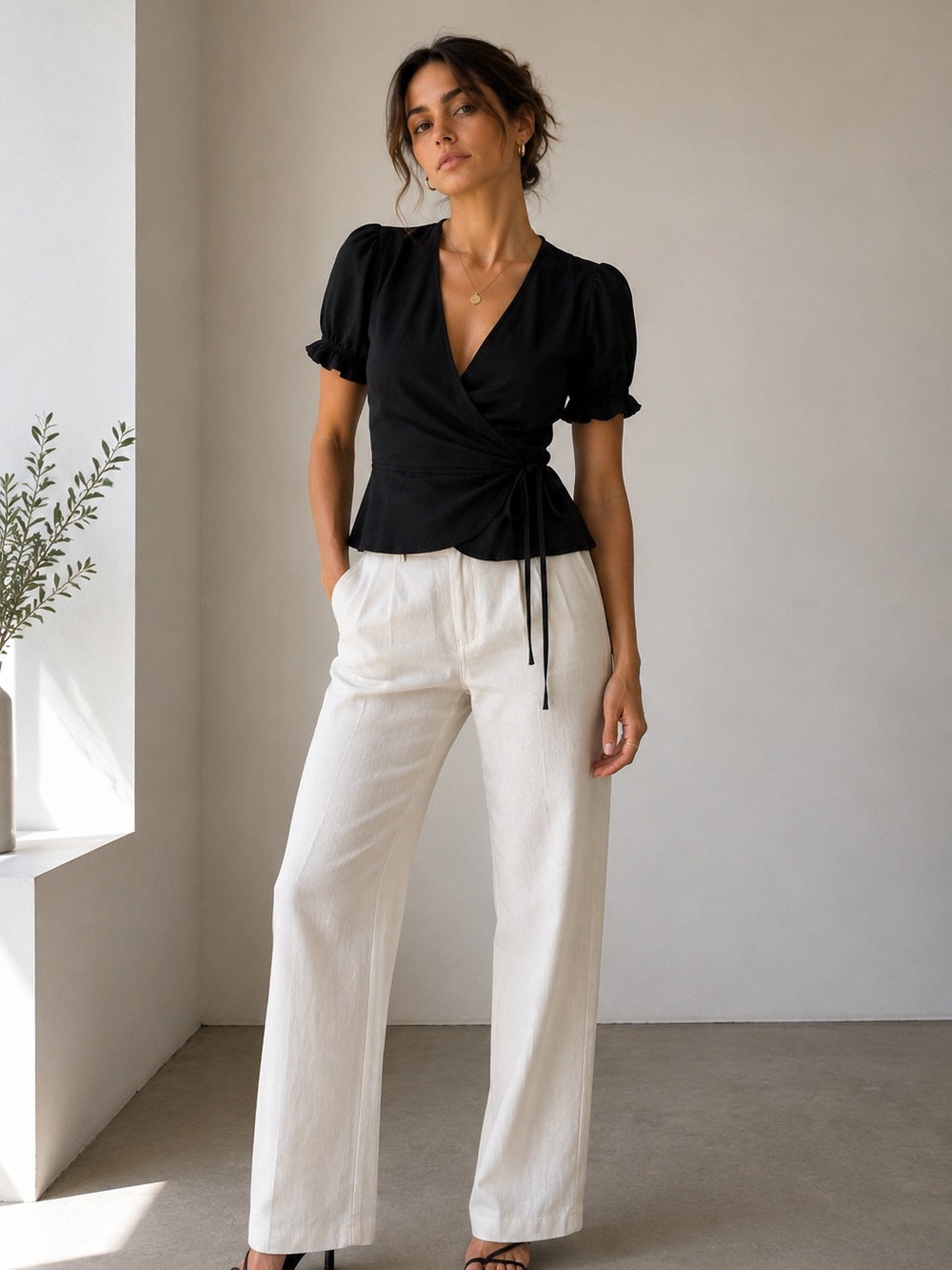 DVF Black Wrap top